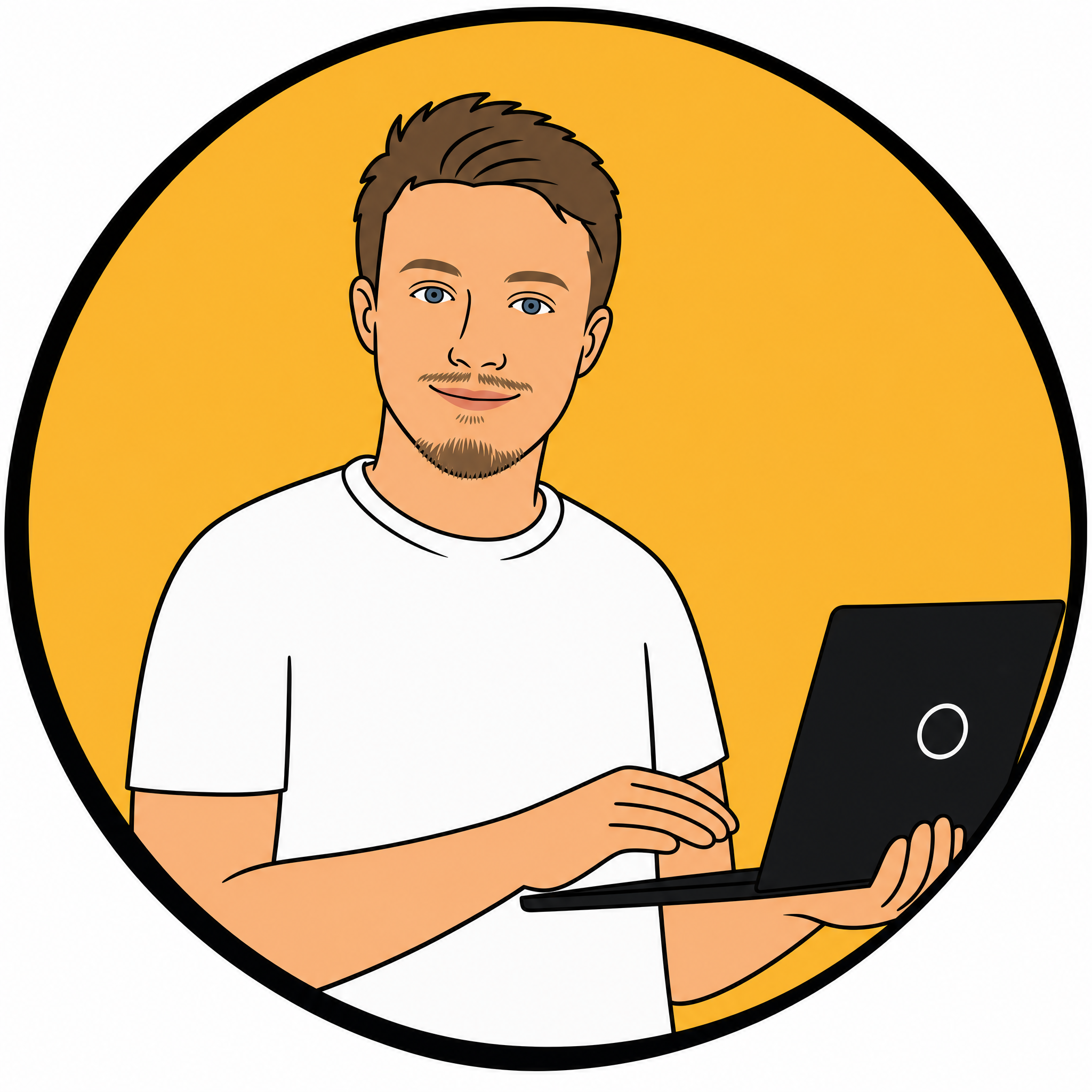 Davio, oprichter van Freelance Davio, werkend achter een laptop